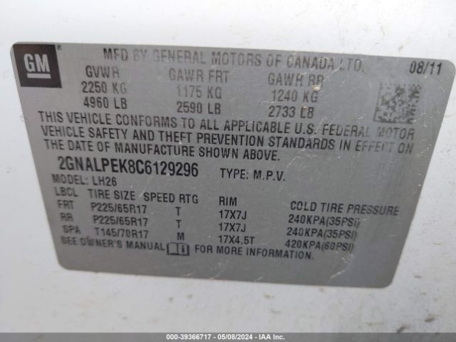 Photo 8 VIN: 2GNALPEK8C6129296 - CHEVROLET EQUINOX 