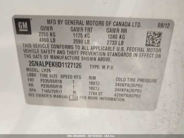 Photo 8 VIN: 2GNALPEK8D1127126 - CHEVROLET EQUINOX 