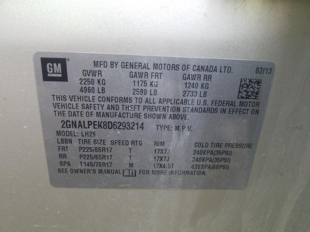 Photo 9 VIN: 2GNALPEK8D6293214 - CHEVROLET EQUINOX LT 