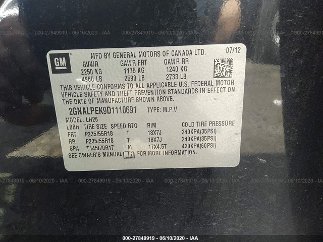 Photo 8 VIN: 2GNALPEK9D1110691 - CHEVROLET EQUINOX 