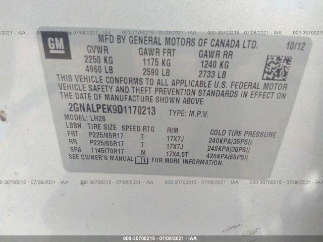 Photo 8 VIN: 2GNALPEK9D1170213 - CHEVROLET EQUINOX 