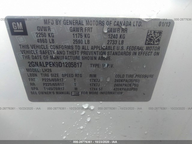 Photo 8 VIN: 2GNALPEK9D1205817 - CHEVROLET EQUINOX 