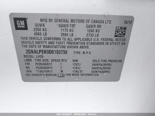 Photo 8 VIN: 2GNALPEK9D6183739 - CHEVROLET EQUINOX 