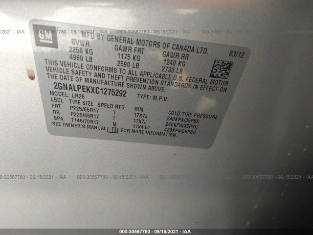 Photo 8 VIN: 2GNALPEKXC1275292 - CHEVROLET EQUINOX 