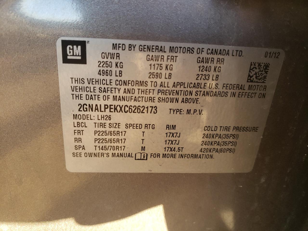 Photo 12 VIN: 2GNALPEKXC6262173 - CHEVROLET EQUINOX 