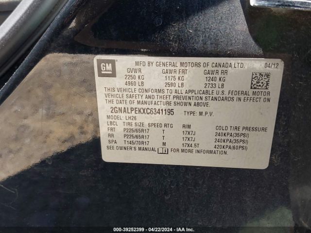 Photo 8 VIN: 2GNALPEKXC6341195 - CHEVROLET EQUINOX 