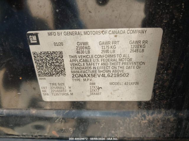 Photo 8 VIN: 2GNAX5EV4L6219502 - CHEVROLET EQUINOX 