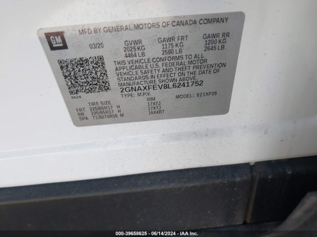 Photo 8 VIN: 2GNAXFEV8L6241752 - CHEVROLET EQUINOX 