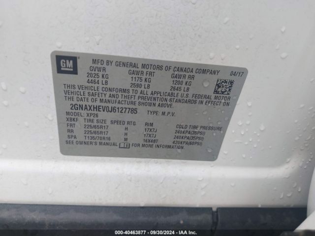 Photo 8 VIN: 2GNAXHEV0J6127785 - CHEVROLET EQUINOX 