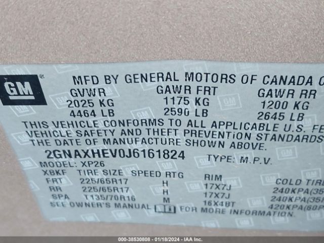 Photo 8 VIN: 2GNAXHEV0J6161824 - CHEVROLET EQUINOX 