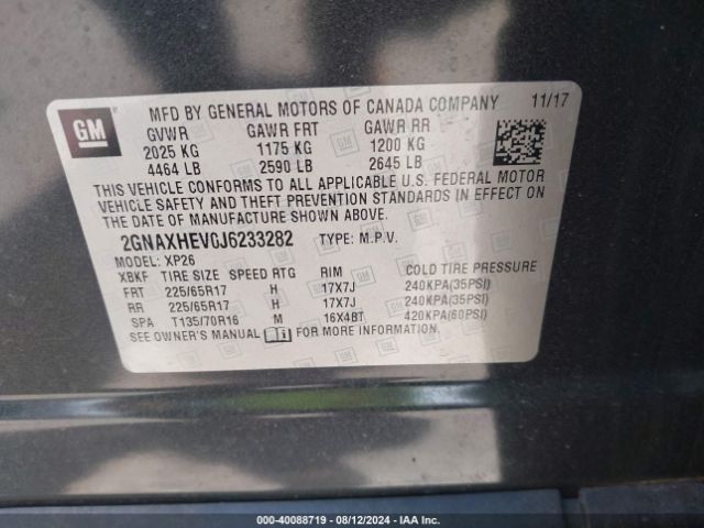 Photo 8 VIN: 2GNAXHEV0J6233282 - CHEVROLET EQUINOX 