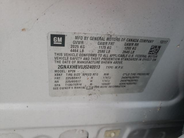 Photo 9 VIN: 2GNAXHEV0J6240913 - CHEVROLET EQUINOX LS 