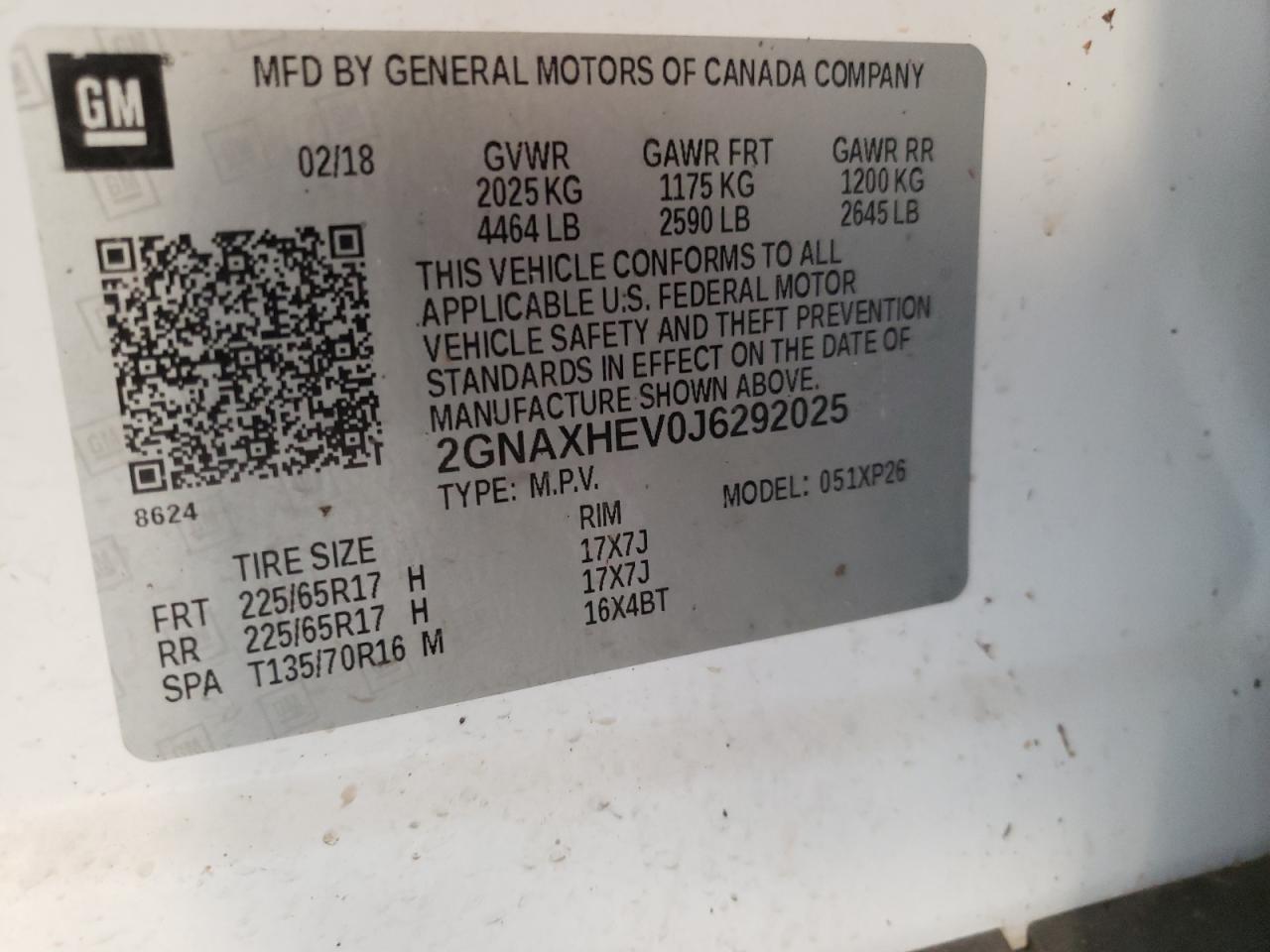 Photo 12 VIN: 2GNAXHEV0J6292025 - CHEVROLET EQUINOX 