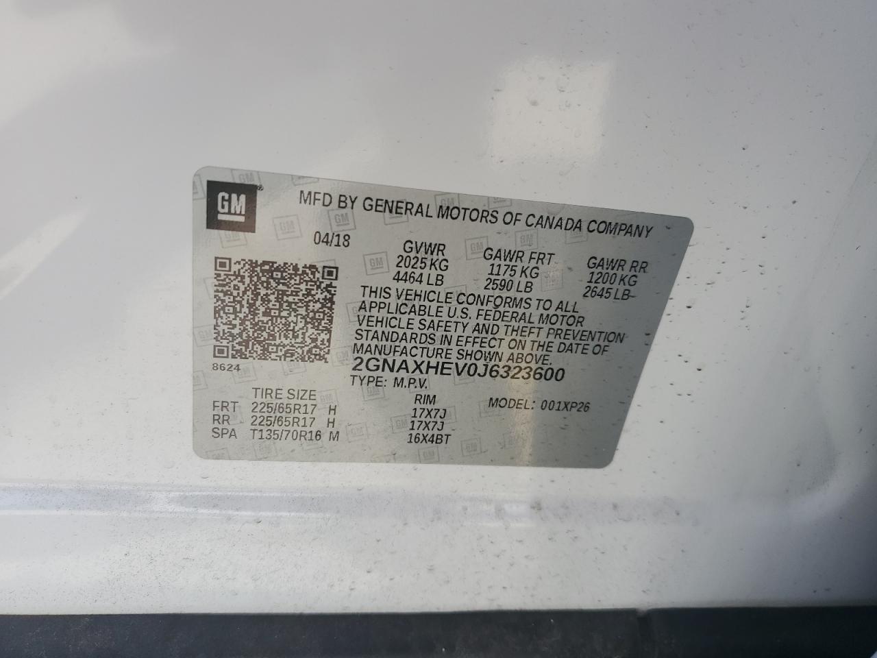 Photo 11 VIN: 2GNAXHEV0J6323600 - CHEVROLET EQUINOX 