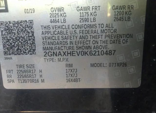 Photo 8 VIN: 2GNAXHEV0K6210487 - CHEVROLET EQUINOX 