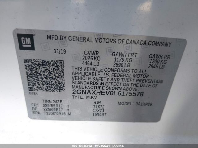 Photo 8 VIN: 2GNAXHEV0L6175578 - CHEVROLET EQUINOX 