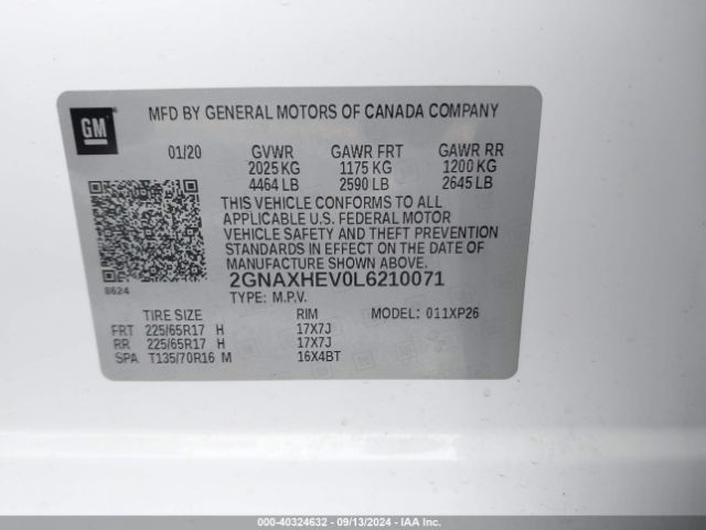 Photo 8 VIN: 2GNAXHEV0L6210071 - CHEVROLET EQUINOX 