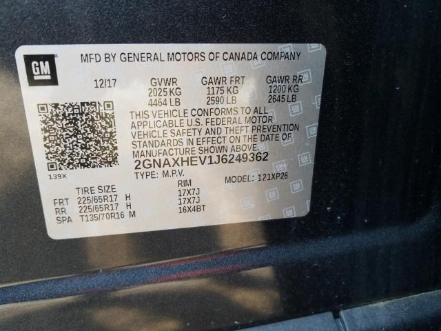 Photo 9 VIN: 2GNAXHEV1J6249362 - CHEVROLET EQUINOX LS 