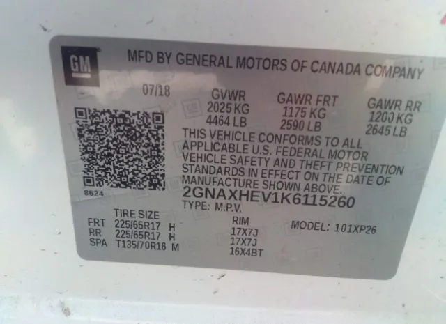 Photo 8 VIN: 2GNAXHEV1K6115260 - CHEVROLET EQUINOX 