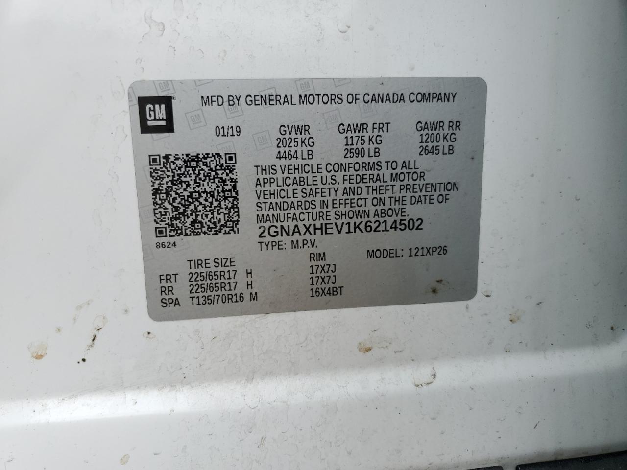 Photo 12 VIN: 2GNAXHEV1K6214502 - CHEVROLET EQUINOX 