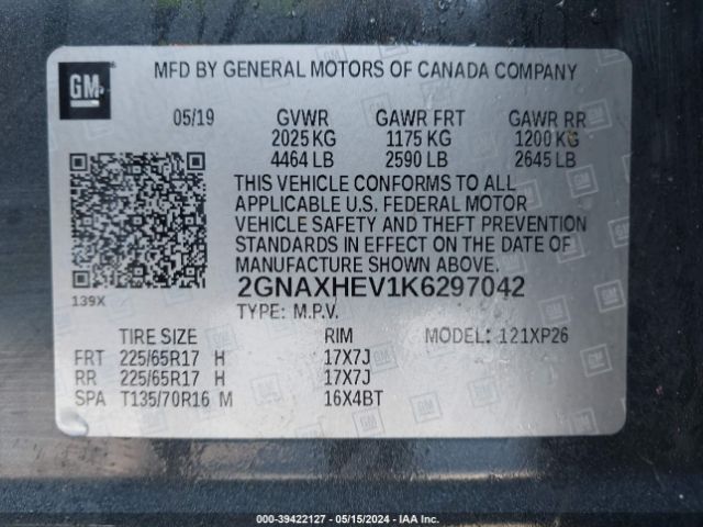 Photo 8 VIN: 2GNAXHEV1K6297042 - CHEVROLET EQUINOX 