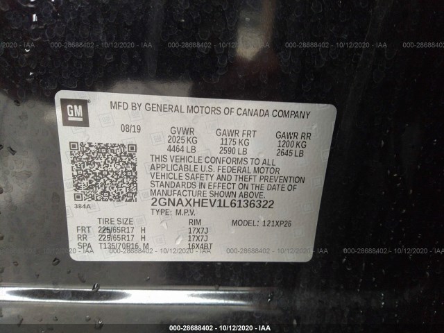 Photo 8 VIN: 2GNAXHEV1L6136322 - CHEVROLET EQUINOX 