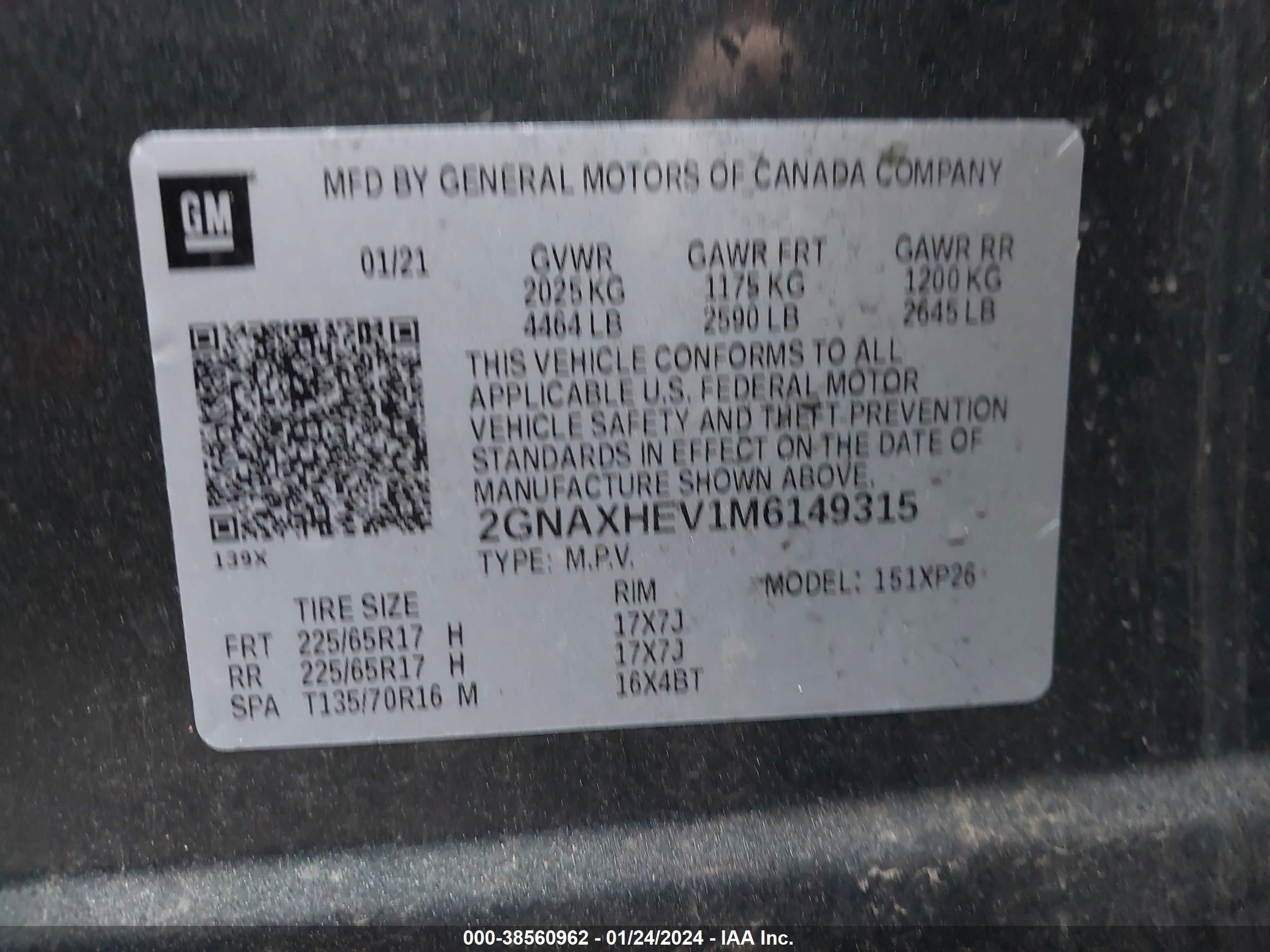 Photo 8 VIN: 2GNAXHEV1M6149315 - CHEVROLET EQUINOX 