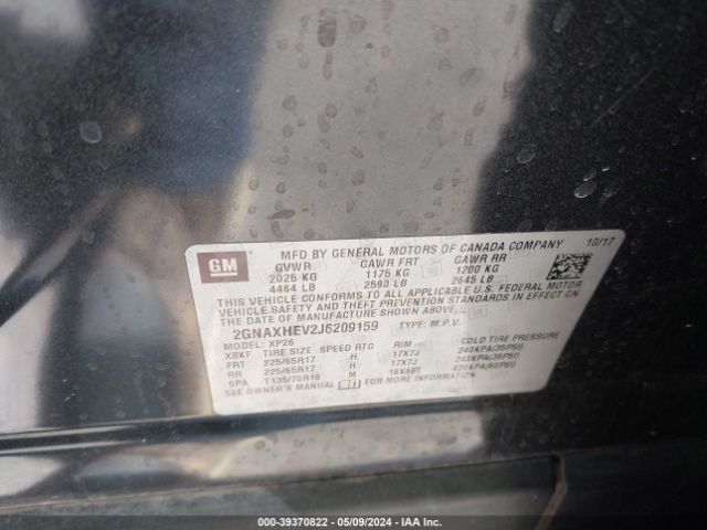 Photo 8 VIN: 2GNAXHEV2J6209159 - CHEVROLET EQUINOX 