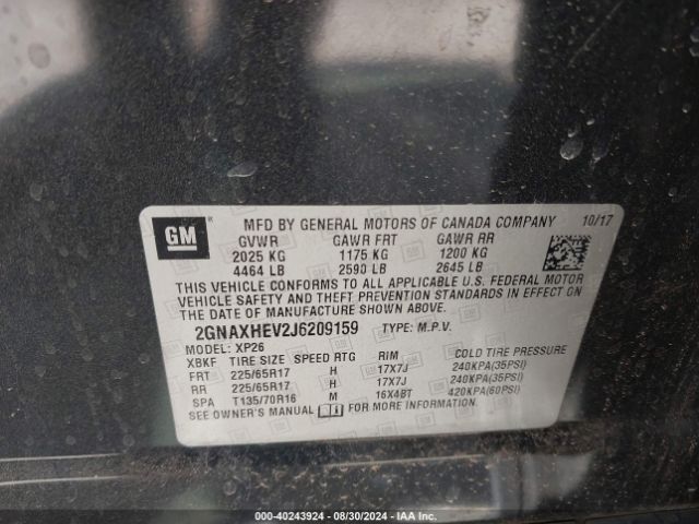 Photo 8 VIN: 2GNAXHEV2J6209159 - CHEVROLET EQUINOX 