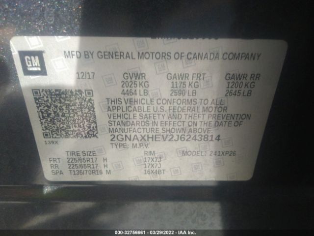 Photo 8 VIN: 2GNAXHEV2J6243814 - CHEVROLET EQUINOX 