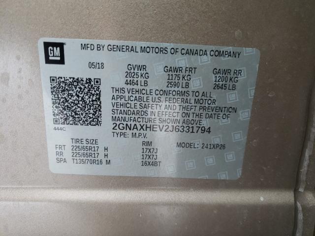 Photo 9 VIN: 2GNAXHEV2J6331794 - CHEVROLET EQUINOX LS 