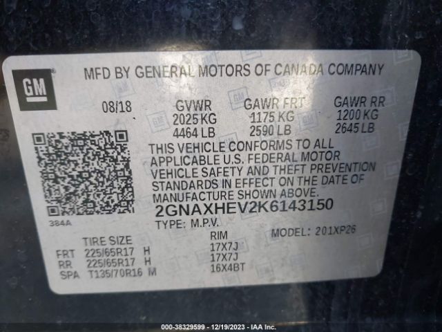 Photo 8 VIN: 2GNAXHEV2K6143150 - CHEVROLET EQUINOX 