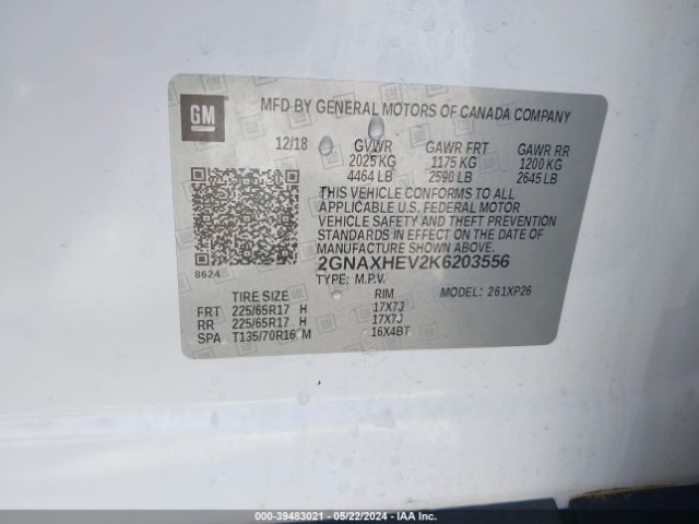 Photo 8 VIN: 2GNAXHEV2K6203556 - CHEVROLET EQUINOX 