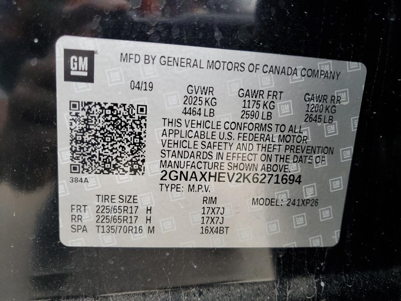 Photo 13 VIN: 2GNAXHEV2K6271694 - CHEVROLET EQUINOX 