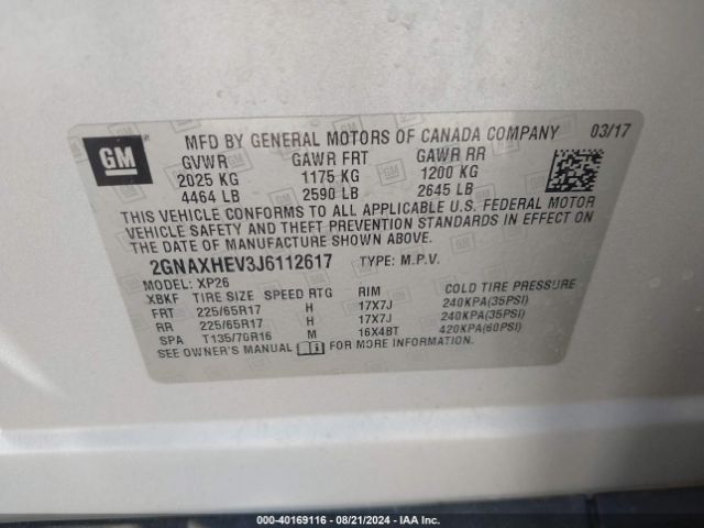 Photo 8 VIN: 2GNAXHEV3J6112617 - CHEVROLET EQUINOX 