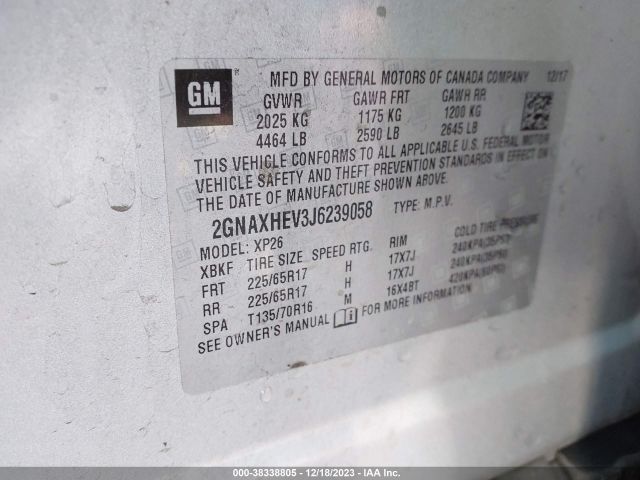 Photo 8 VIN: 2GNAXHEV3J6239058 - CHEVROLET EQUINOX 