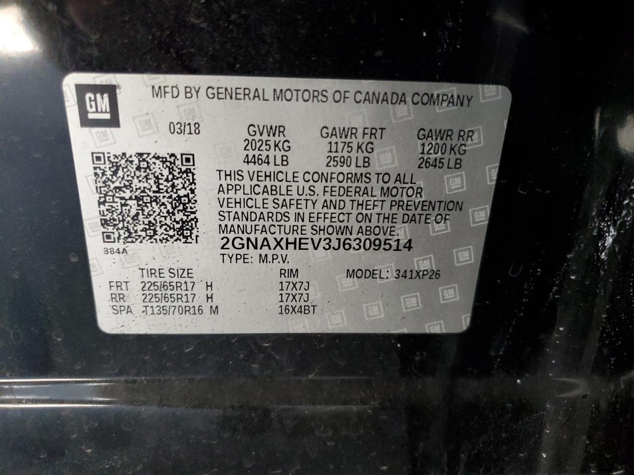 Photo 12 VIN: 2GNAXHEV3J6309514 - CHEVROLET EQUINOX 