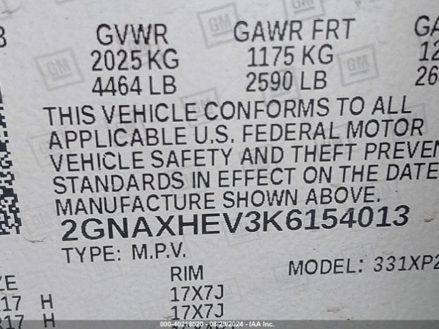 Photo 8 VIN: 2GNAXHEV3K6154013 - CHEVROLET EQUINOX 