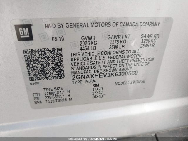 Photo 8 VIN: 2GNAXHEV3K6300569 - CHEVROLET EQUINOX 