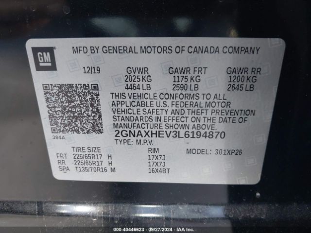 Photo 8 VIN: 2GNAXHEV3L6194870 - CHEVROLET EQUINOX 