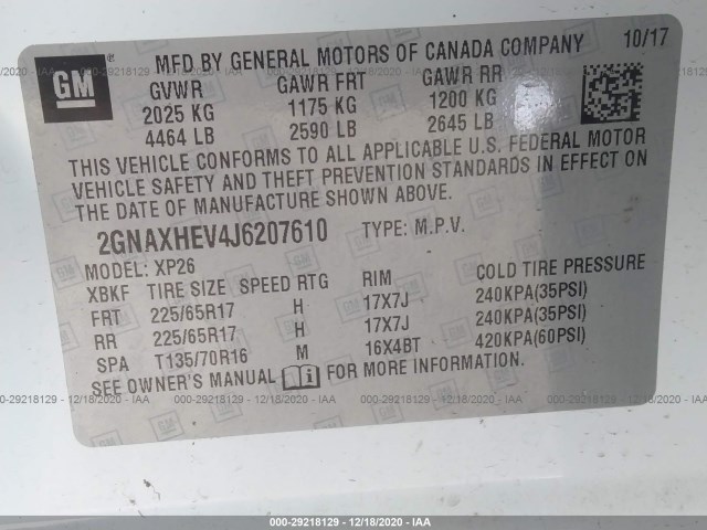 Photo 8 VIN: 2GNAXHEV4J6207610 - CHEVROLET EQUINOX 