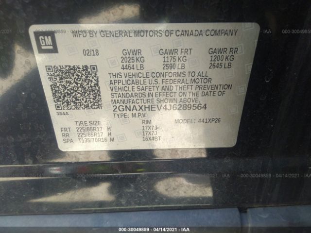 Photo 8 VIN: 2GNAXHEV4J6289564 - CHEVROLET EQUINOX 