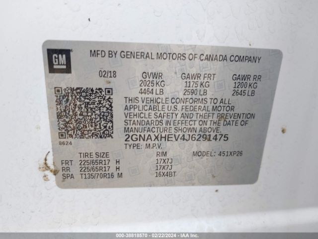 Photo 8 VIN: 2GNAXHEV4J6291475 - CHEVROLET EQUINOX 