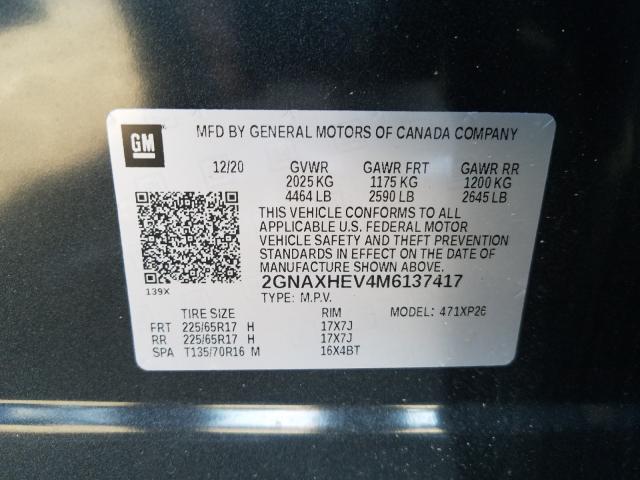 Photo 9 VIN: 2GNAXHEV4M6137417 - CHEVROLET EQUINOX LS 