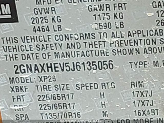 Photo 8 VIN: 2GNAXHEV5J6135056 - CHEVROLET EQUINOX 