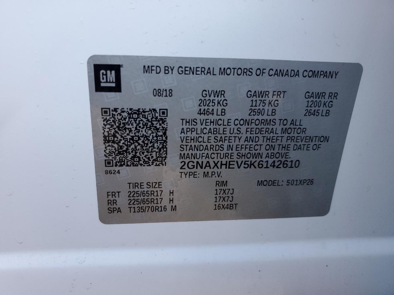 Photo 12 VIN: 2GNAXHEV5K6142610 - CHEVROLET EQUINOX 