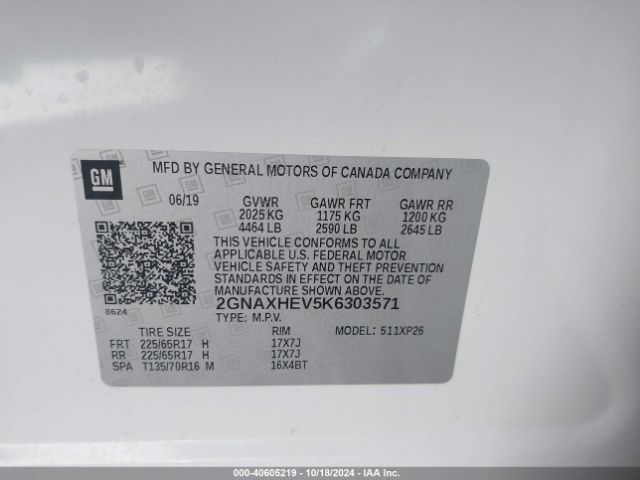 Photo 8 VIN: 2GNAXHEV5K6303571 - CHEVROLET EQUINOX 