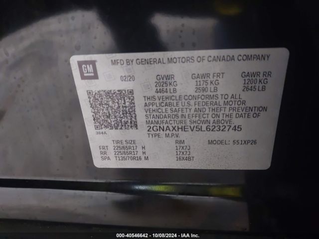 Photo 8 VIN: 2GNAXHEV5L6232745 - CHEVROLET EQUINOX 