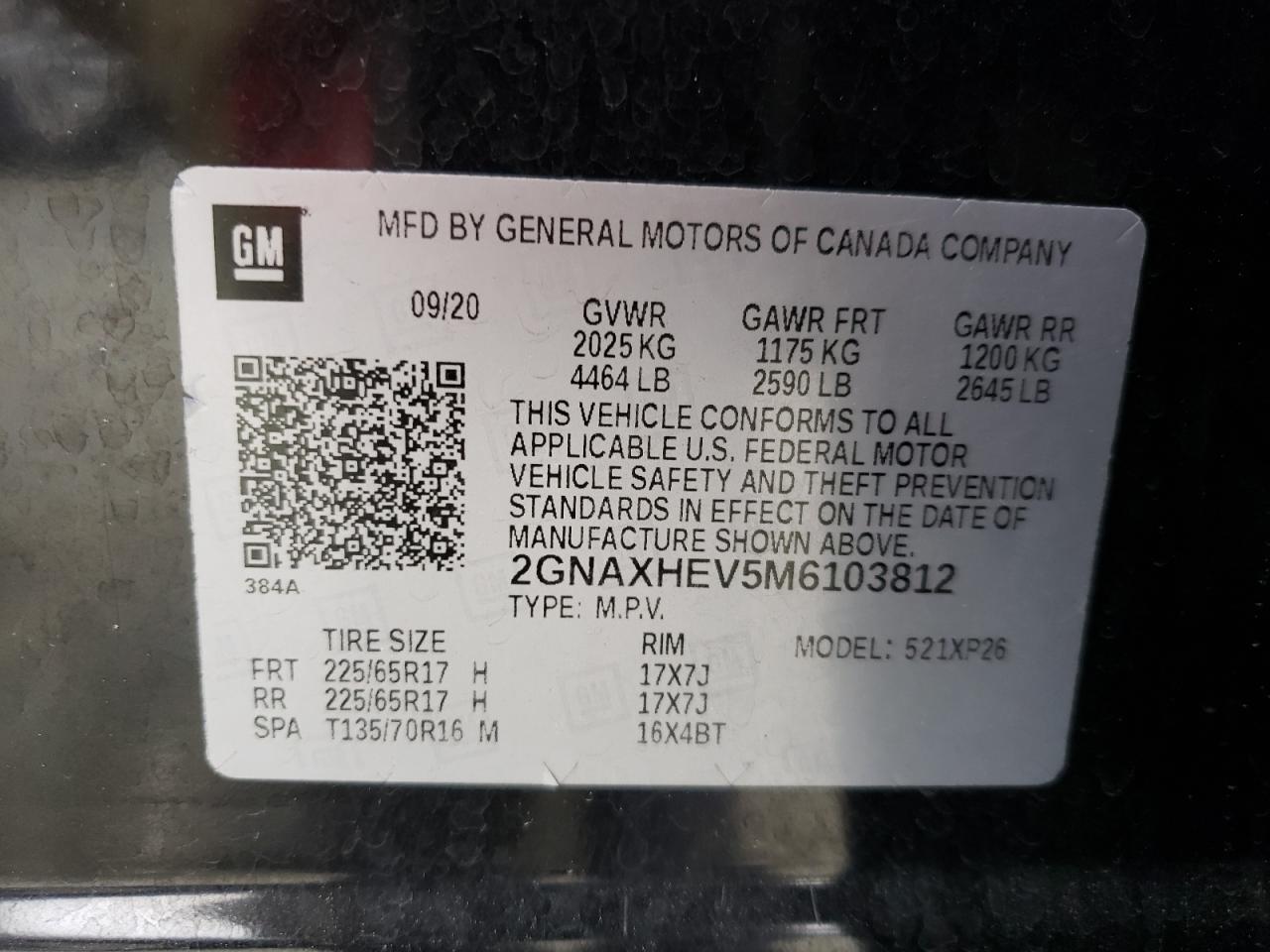 Photo 12 VIN: 2GNAXHEV5M6103812 - CHEVROLET EQUINOX 