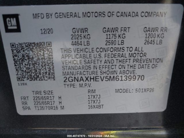 Photo 8 VIN: 2GNAXHEV5M6139970 - CHEVROLET EQUINOX 